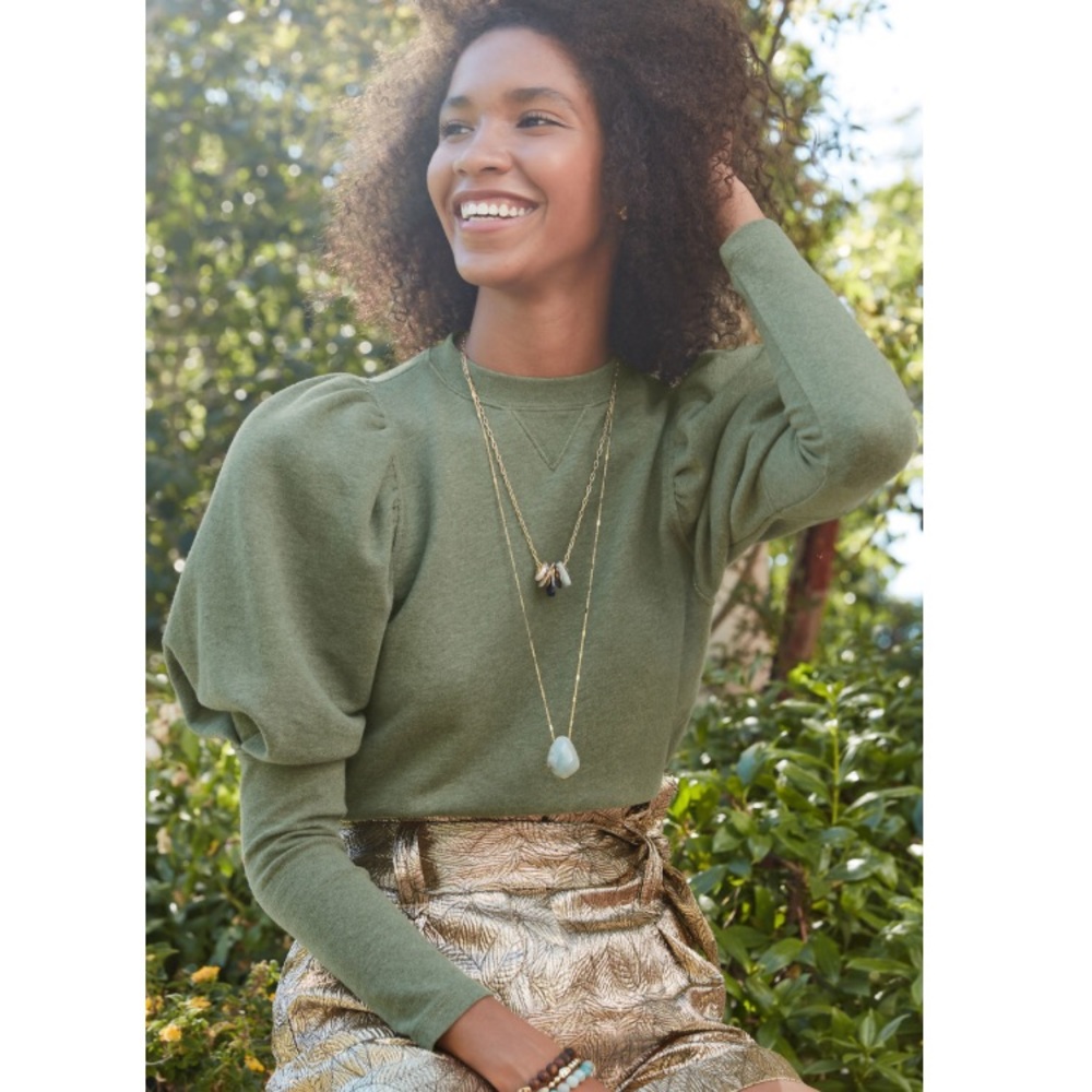 Stella & Dot Puff Sleeve Heather Sage Sweatshirt